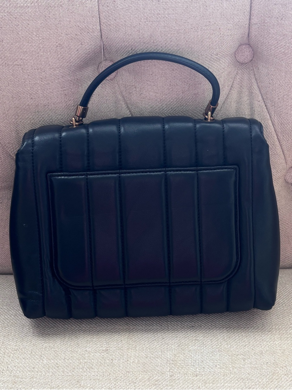 Tory Burch Kira Small Black Leather Single Top Handle Quilted Satchel Handbag - Picture 5 of 14